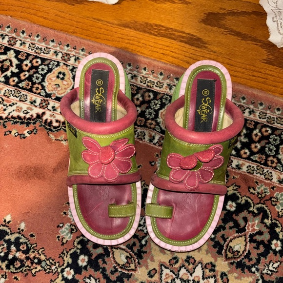 Green & Pink Platform Slide Sandal with Flower Accent - Women main image 2